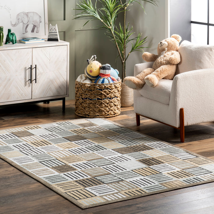 Beige Striped Washable Area Rug 160x230 cm