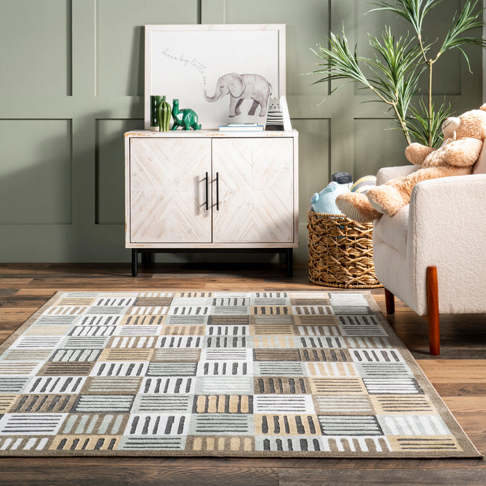 Beige Striped Washable Area Rug 160x230 cm