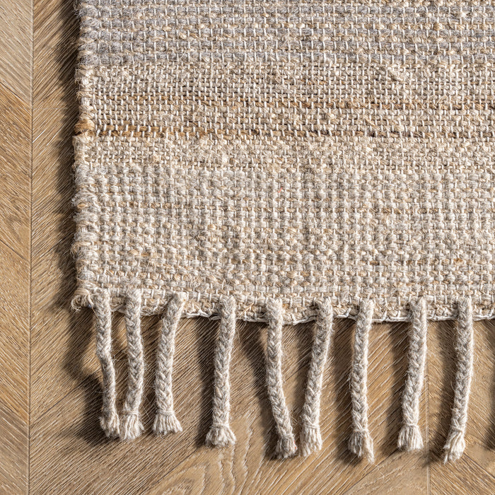 Beige Striped Wool Area Rug for Home Decor