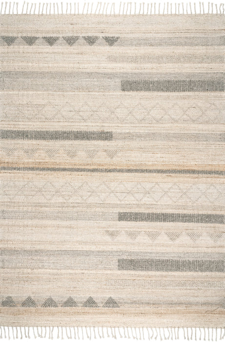 Beige Striped Wool Area Rug for Home Decor