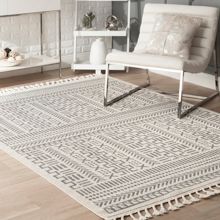 Beige Stripes Tassel Area Rug 160x230 cm