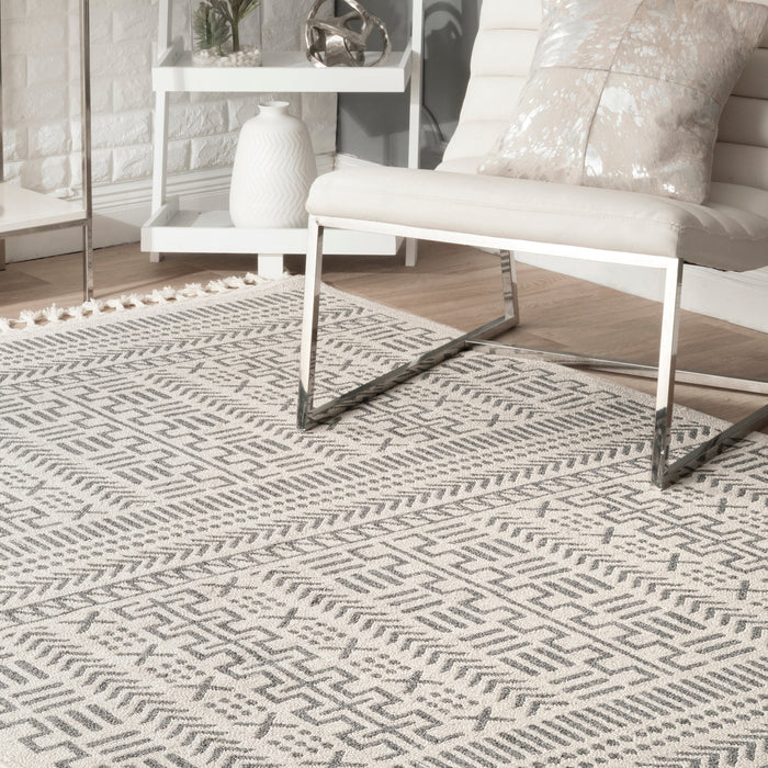 Beige Stripes Tassel Area Rug 160x230 cm