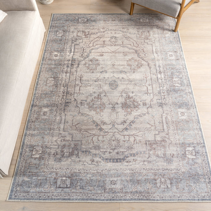 Beige Tabby Medallion Area Rug Machine Washable 80x150 cm