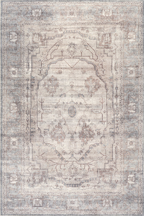 Beige Tabby Medallion Area Rug Machine Washable 80x150 cm