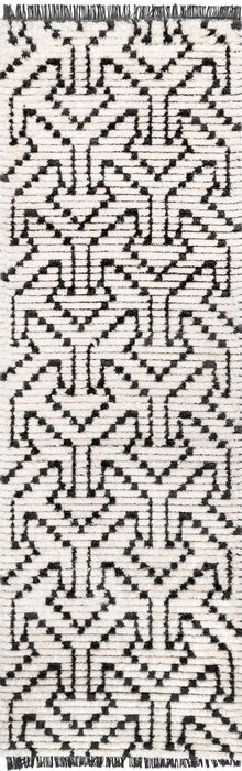 Beige Tasseled Area Rug With Modern Tessellation Pattern