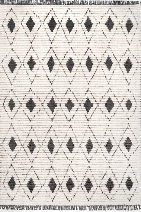 Beige Tasseled Trellis Area Rug 152 x 213 cm