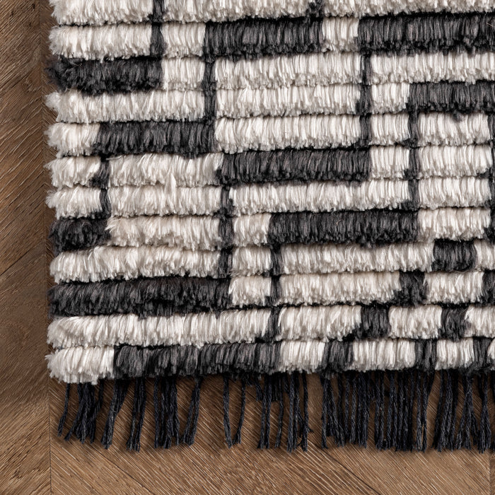 Beige Tetris Tassel Area Rug 120x180 cm