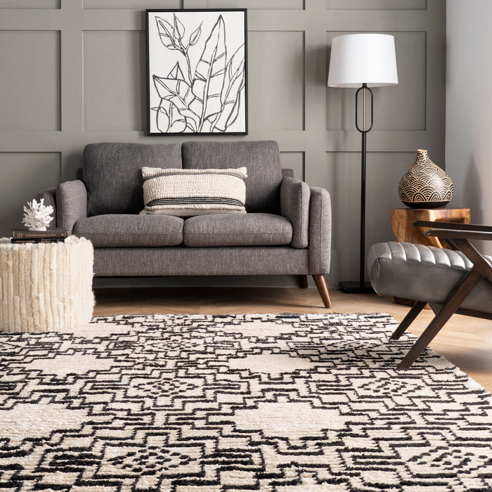 Beige Tetris Tassel Area Rug 120x180 cm