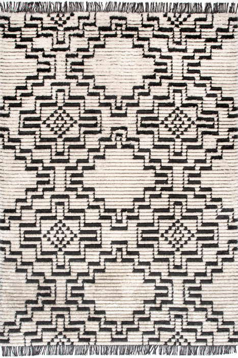 Beige Tetris Tassel Area Rug 120x180 cm