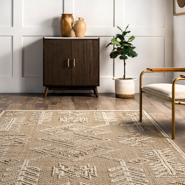 Beige Textured Bohemian Area Rug 152 cm x 244 cm