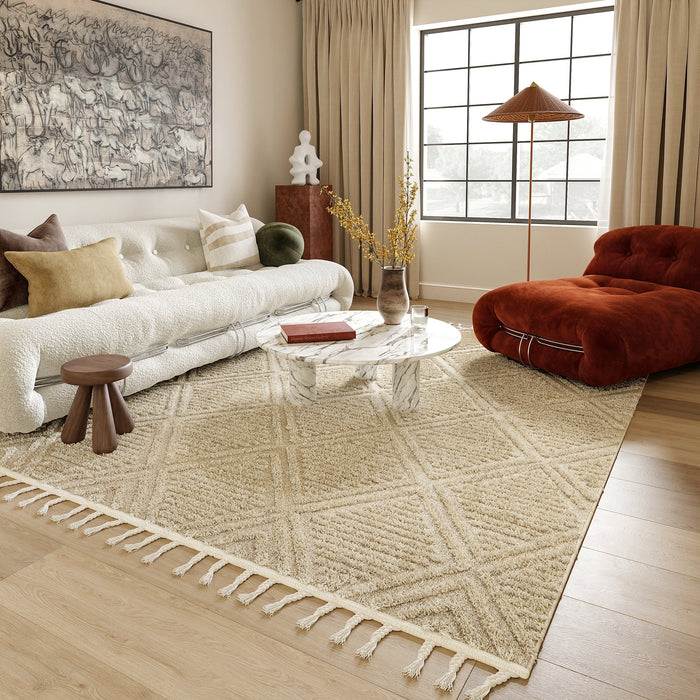 Beige Textured Diamond Pattern Area Rug 152x244 cm