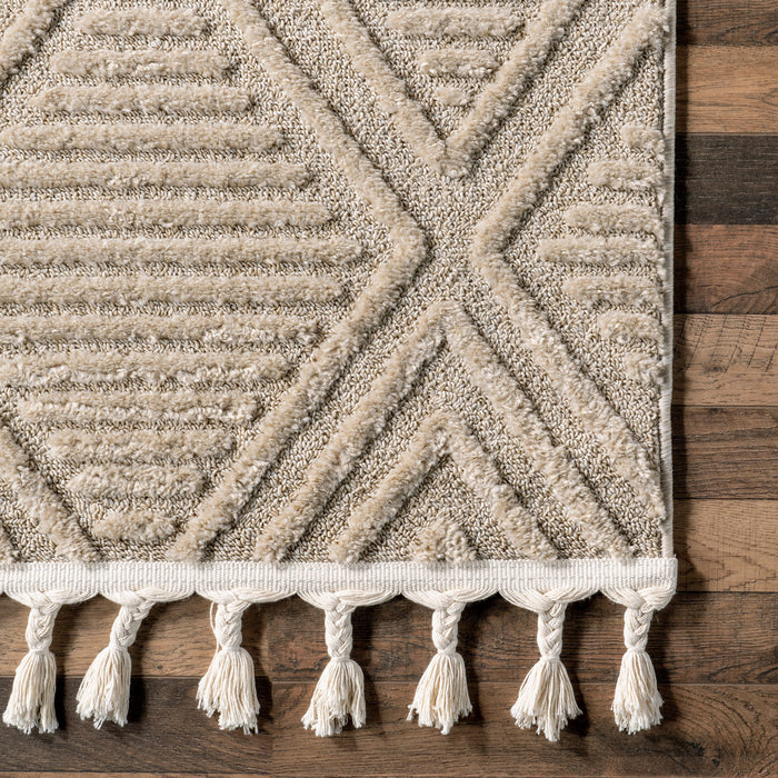 Beige Textured Diamond Pattern Area Rug 152x244 cm