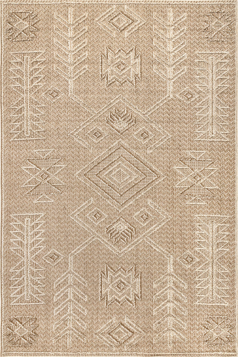 Beige Textured Symbolic Area Rug For Home Decor