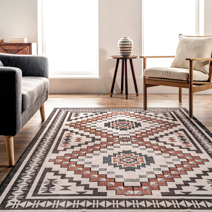 Beige Timeless Medallion Machine Washable Rug 120x180 cm