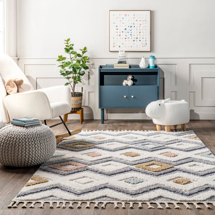 Beige Trellis Kids Area Rug 100x150 cm