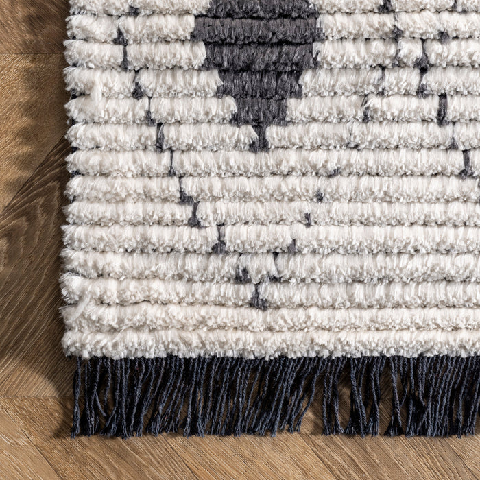 Beige Trellis Pattern Rug with Tassels for Living Room