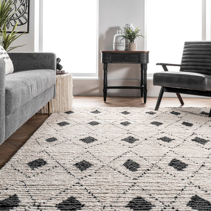 Beige Trellis Pattern Rug with Tassels for Living Room