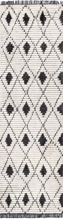 Beige Trellis Pattern Rug with Tassels for Living Room