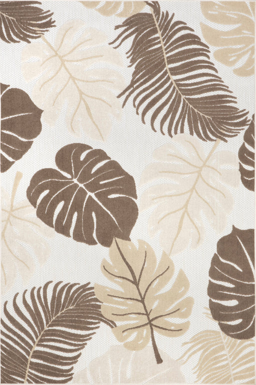 Beige Tropical Leaf Indoor Outdoor Area Rug 150x90 cm