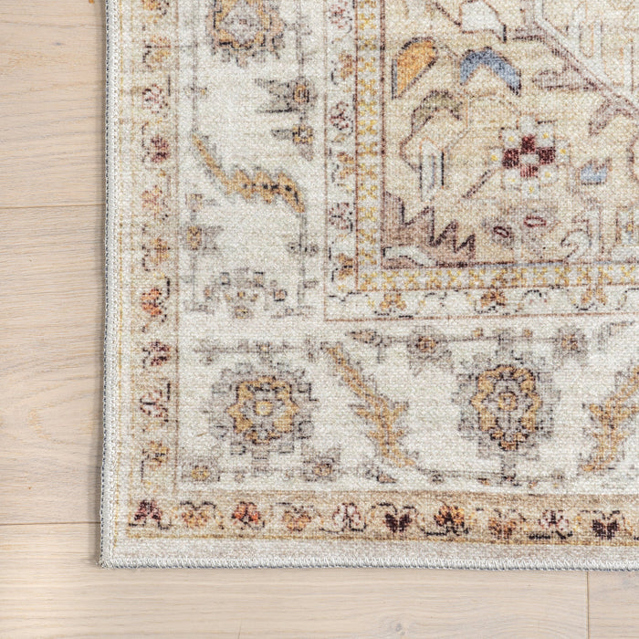 Tappeto floreale vintage beige lavabile in lavatrice 120x180 cm