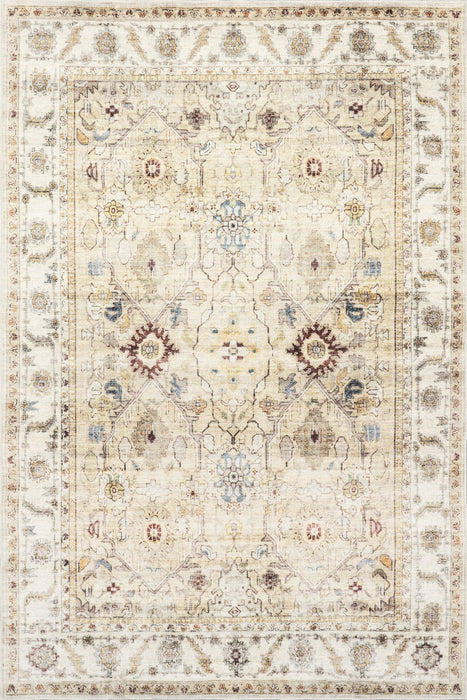 Tappeto floreale vintage beige lavabile in lavatrice 120x180 cm