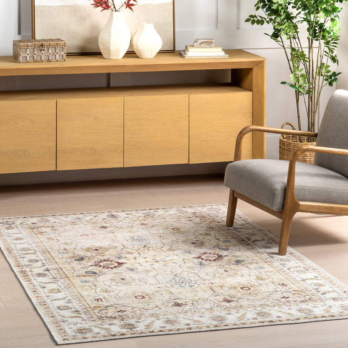 Tappeto floreale vintage beige lavabile in lavatrice 120x180 cm