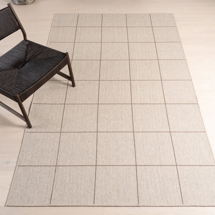 Beige Washable Checkered Area Rug for Comfortable Living