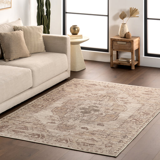 Beige wasbaar medaillon vloerkleed 150 cm