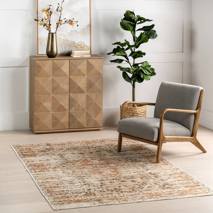 Beige Washable Medallion Area Rug for Home Décor