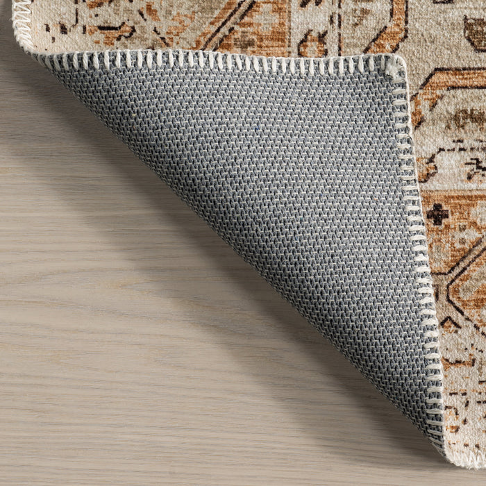 Beige Washable Medallion Area Rug for Home Décor