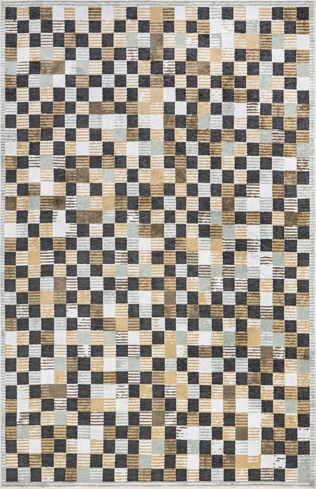 Beige Washable Mini Tiled Area Rug 76x122 cm