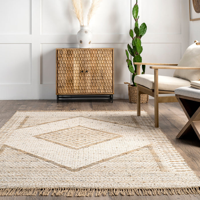 Beige Wool Diamond Area Rug 120x180 cm