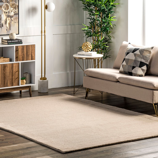 Beige Wool Monochrome Area Rug 140x200 cm