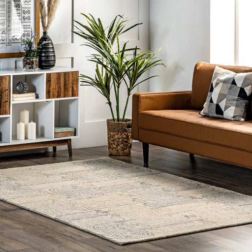 Beige Wool Tiled Area Rug for Living Room