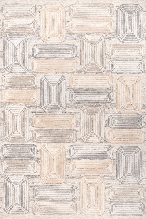 Beige Wool Tiled Area Rug for Living Room