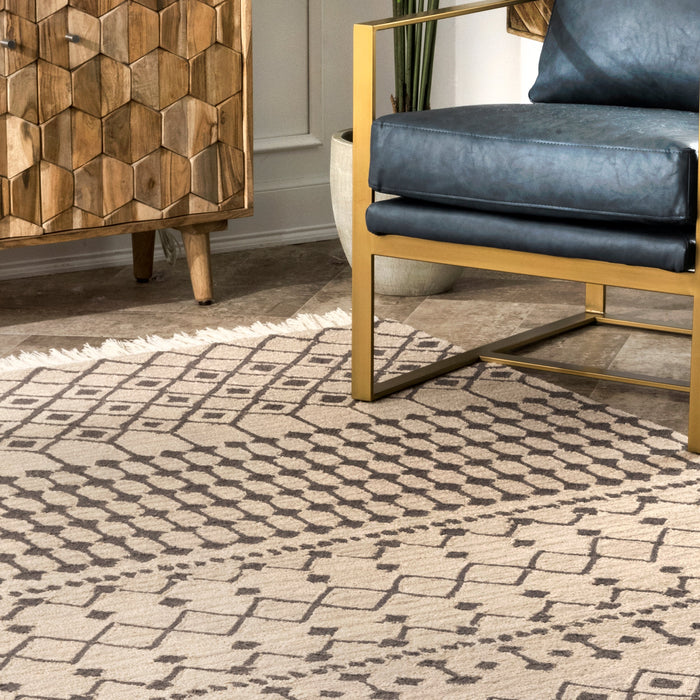 Beige Wool Trellis Area Rug for Modern Living Spaces