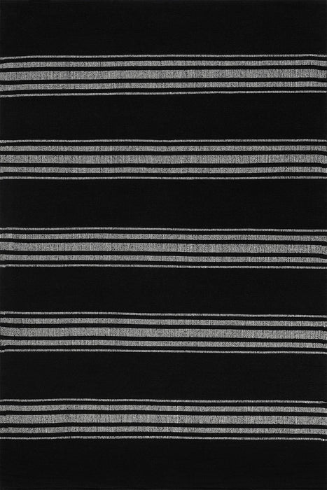 Bergamot Black Cotton Striped Rug 152x244 cm