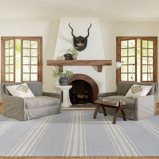 Bergamot Striped Cotton Area Rug Blue Grey 152x244 cm