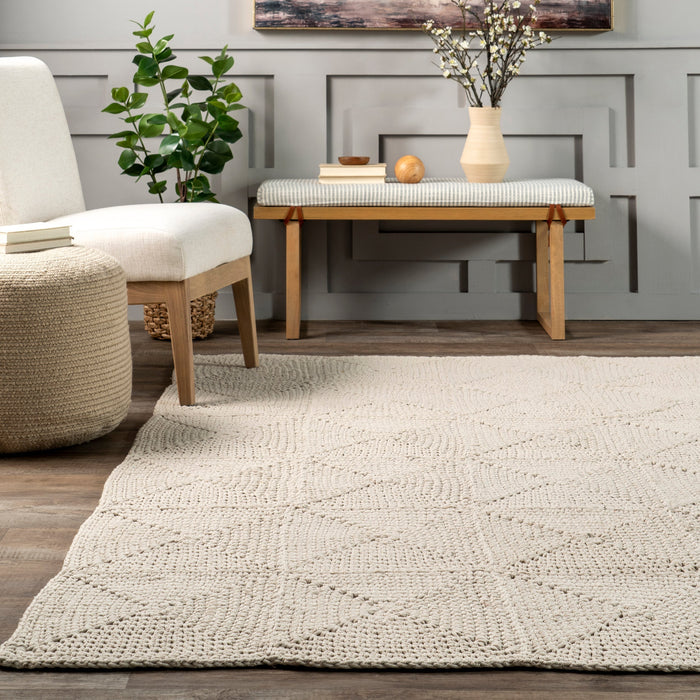 Bernice Ivory Cotton Tiled Area Rug 152x229 cm