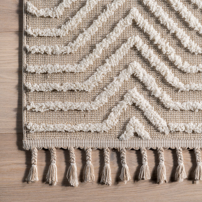 Bethanne Beige Chevron Tasseled Area Rug 120x180 cm