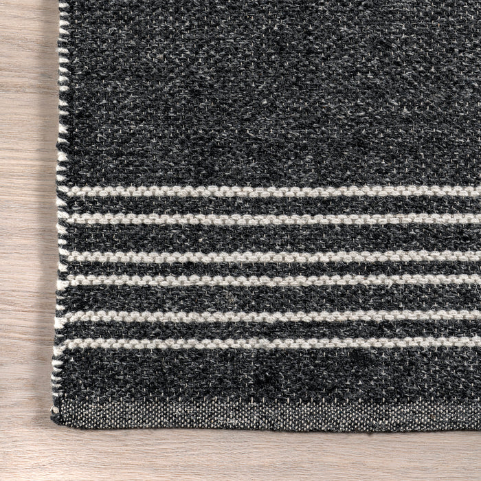 Birchwood Striped Wool Area Rug 152x244 cm Dark Grey