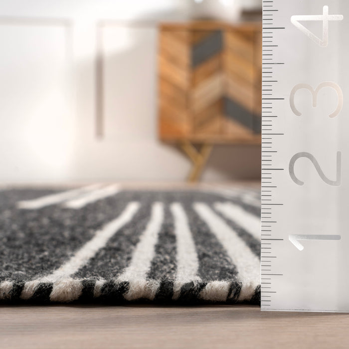 Birchwood Striped Wool Area Rug 152x244 cm Dark Grey