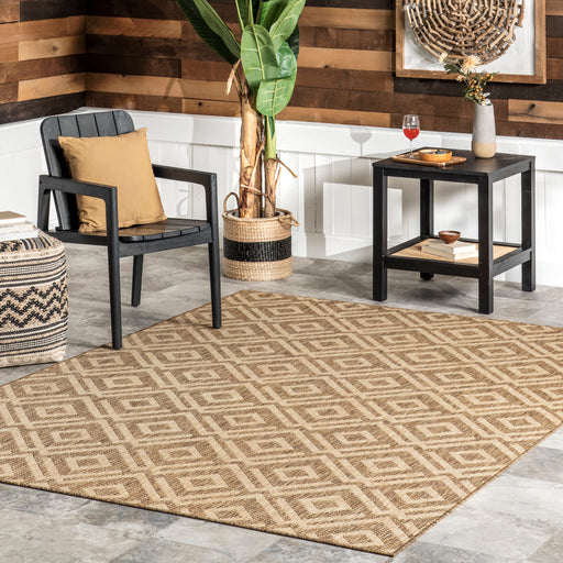 Birdseye Lattice Rug for Indoor and Outdoor Use Beige 140 x 200 cm