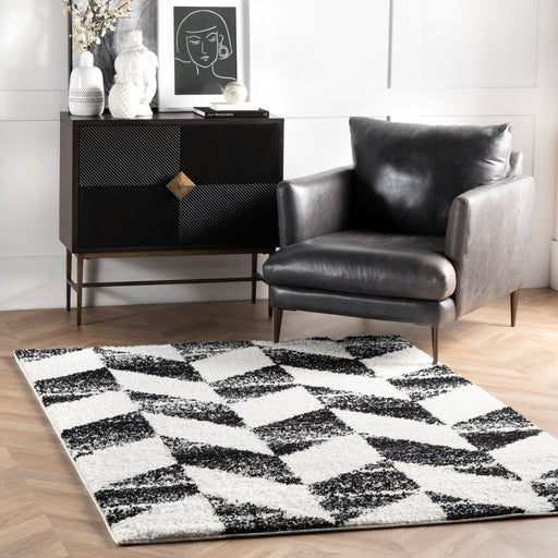 Black And White Herringbone Shag Area Rug 160x230 cm