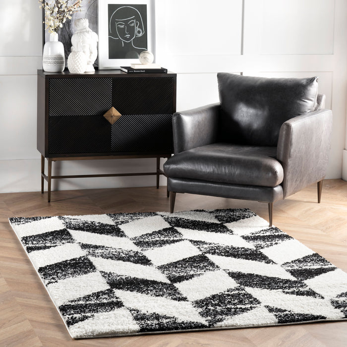 Black And White Herringbone Shag Area Rug 160x230 cm