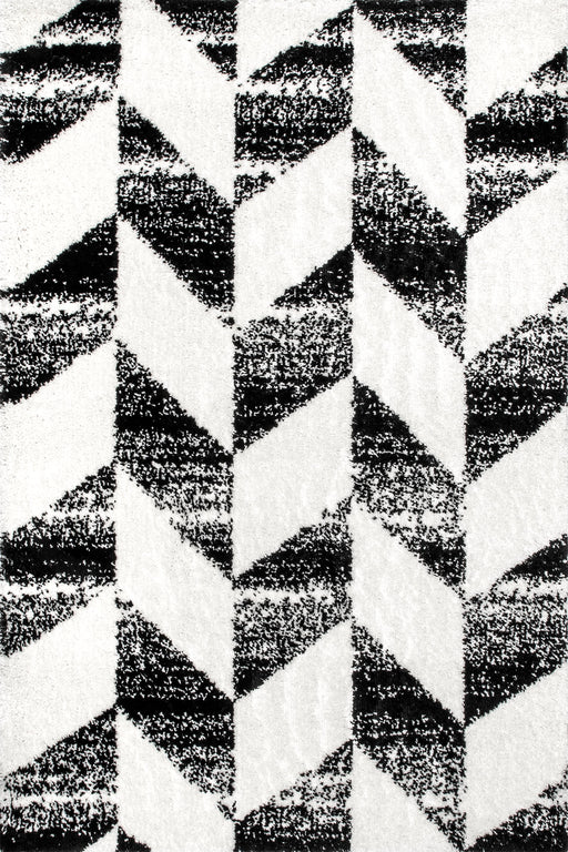 Black And White Herringbone Shag Area Rug 160x230 cm