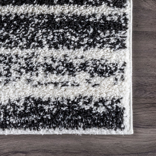 Black And White Striped Shag Area Rug 120x180 cm