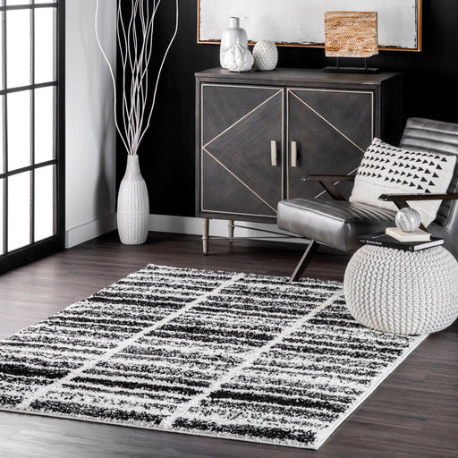 Black And White Striped Shag Area Rug 140x200 cm