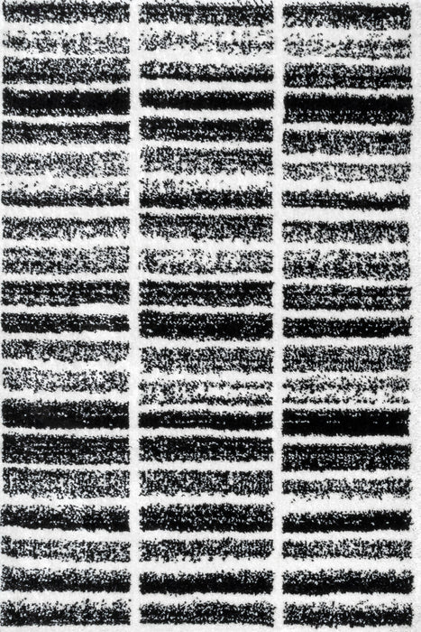 Black And White Striped Shag Area Rug 140x200 cm