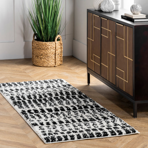 Black And White Striped Shag Area Rug 5x7 ft